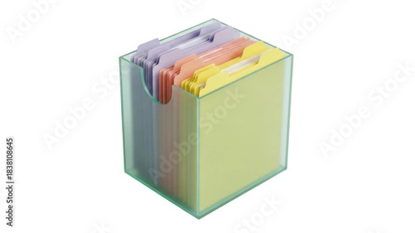 Fototapeta Isolated box of colorful file folders with tabs, for office or home organization purposes
