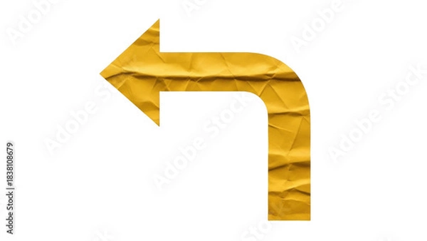 Fototapeta Isolated yellow direction arrow pointing left and bending down on paper texture surface