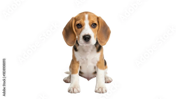 Fototapeta Isolated beagle puppy portrait adorable sitting on a clean background looking at the camera