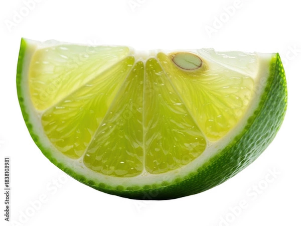 Fototapeta Isolated slice of fresh ripe juicy lime, a colorful citrus fruit, a refreshing ingredient