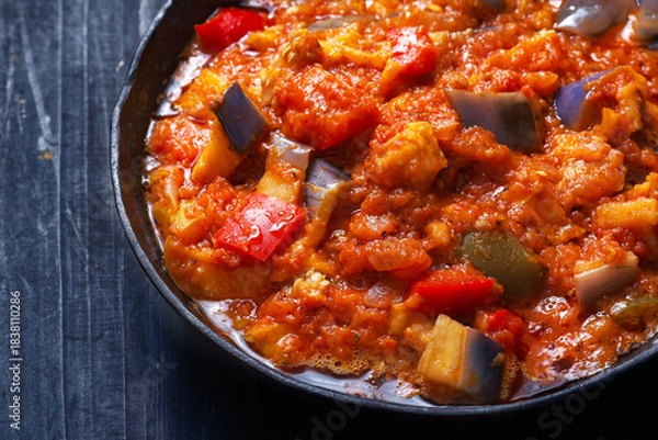 Fototapeta rustic eggplant ragu in tomato sauce