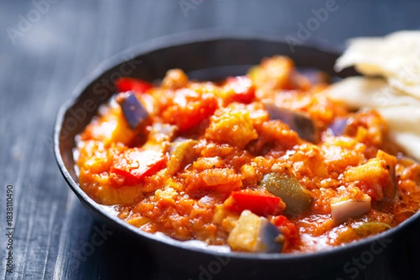 Fototapeta rustic eggplant ragu in tomato sauce