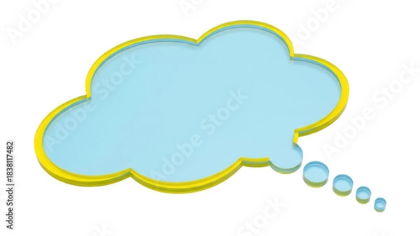 Fototapeta Isolated Thought Bubble, Blue Message, Yellow Border, Thinking Balloons, Idea Speech Cloud