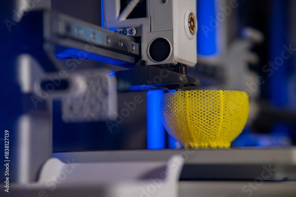 Fototapeta 3D printer. Blank Empty 3D printer. 3D printer not working. Blank clean 3D printer desktop without printing process.