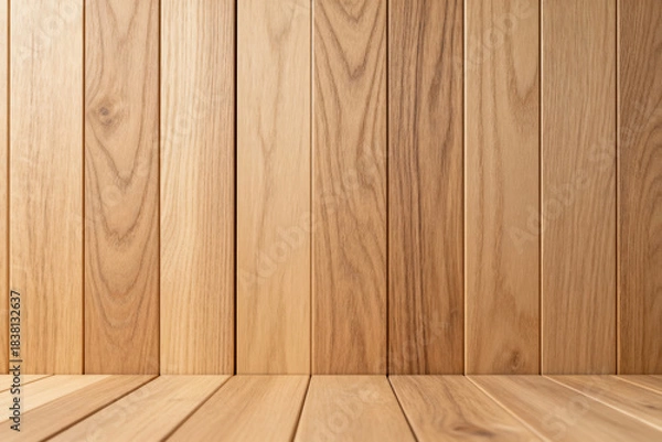 Obraz Natural Wooden Paneling, Wall and Floor Design, Warm Tone Background, Rustic Interior, Home Decor, Wood Texture, Construction Material, Smooth Finish, DIY Project, Modern Aesthetic