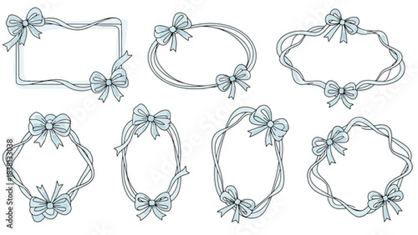 Fototapeta Decorative frames collection with elegant light blue ribbons and bows, perfect for charming invitations, festive greetings, and personalized design projects