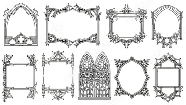 Fototapeta Collection of Ornate Gothic Style Decorative Frames and Borders for Design Projects