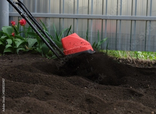 Obraz Soil being tilled using cultivator