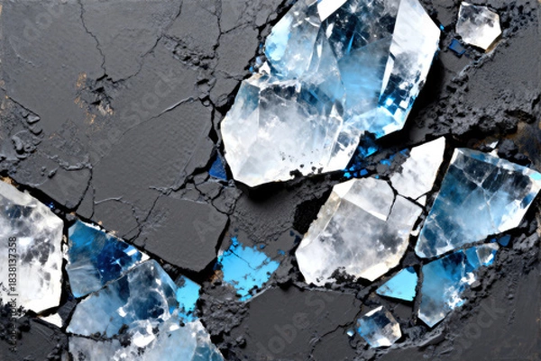 Obraz Shattered, Ice, Crystals, Texture, Abstract, Frozen, Glass, Blue, Black, Surface