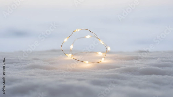 Obraz Festive String Lights, Heart Shape, Snowy Background, Holiday Decor, Winter Scenery, Warm Glow, Romantic Ambiance