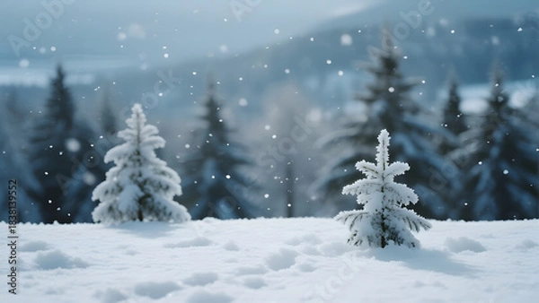 Fototapeta Winter Landscape, Snowy Pine Trees, Snowfall, Mountain Scenery, Cold Weather, Winter Wonderland, Snow Covered Forest
