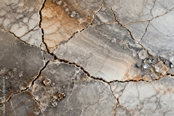Obraz Marble Surface, Cracked Texture, Natural Stone, Crystals, Earthy Tones, Abstract Design