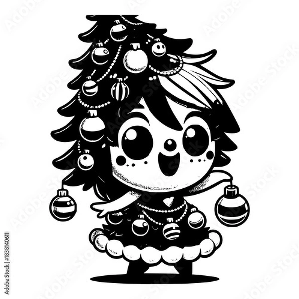 Fototapeta a mischievous Christmas tree woman adorned with playful ornaments vector image illustration