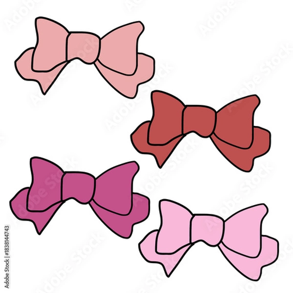 Fototapeta かわいい手書き風リボンのイラストセット（ピンク・赤系4種）
