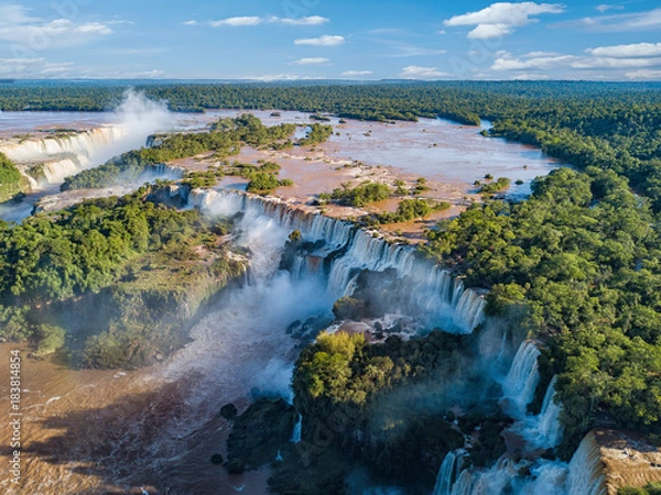 Fototapeta Widok z lotu ptaka na wodospady Iguazú. Widok na Garganta del Diablo the Devil's Throat.