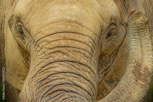 Obraz African Bush Elephant Extreme Close-up of Wrinkled Skin and Eye, Dry Dusty Texture
