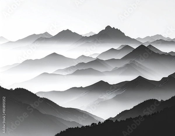 Fototapeta Mountain range view with gradient mist