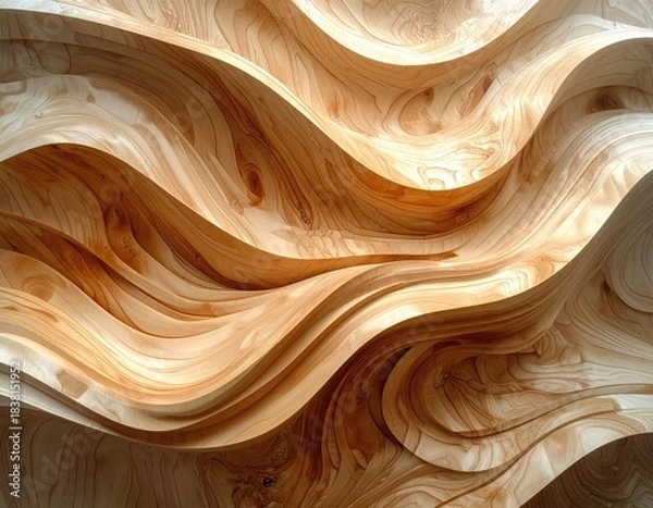 Fototapeta Flowing wood grain pattern, warm tones, light and shadow