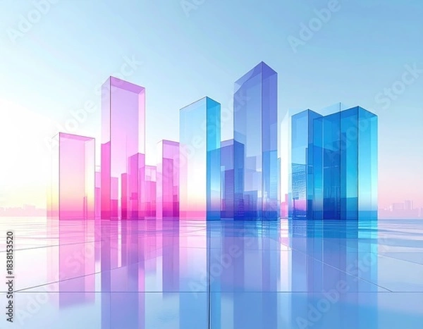 Fototapeta Abstract, translucent city with pink/blue color gradient