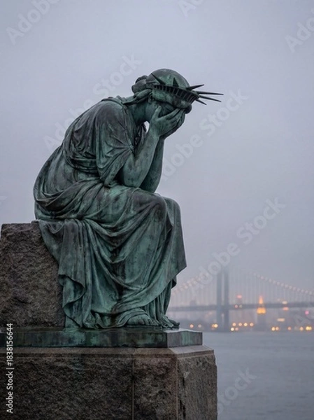 Obraz Grieving Liberty Statue on Foggy Waterfront