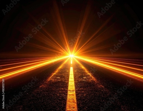 Fototapeta Glowing road converges to a distant bright light