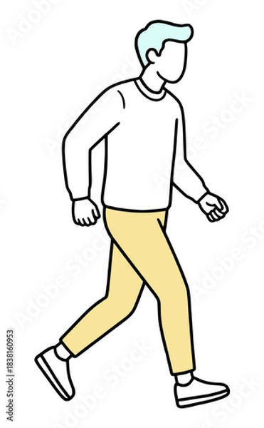 Obraz 急ぐ男性の全身線画イラスト - 通勤・遅刻・ジョギング・ウォーキング・健康・ビジネス・アイコン