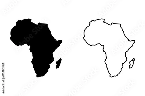Fototapeta Stylized Abstract Solid and Outline Map of the Continent Africa. Vector Image.