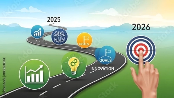 Obraz Roadmap to success with goals, innovation, teamwork, and growth by 2026
