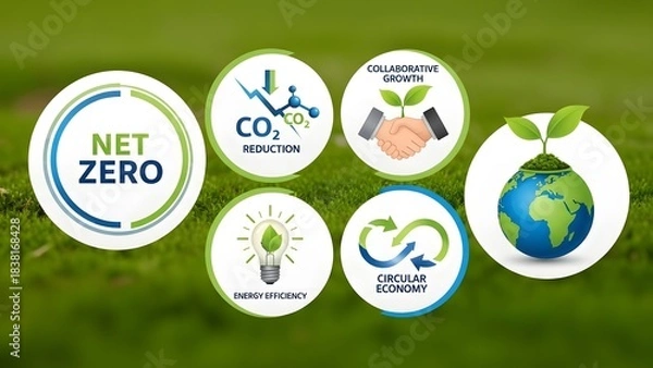 Obraz Green business sustainability: net zero, co2 reduction, circular economy goals