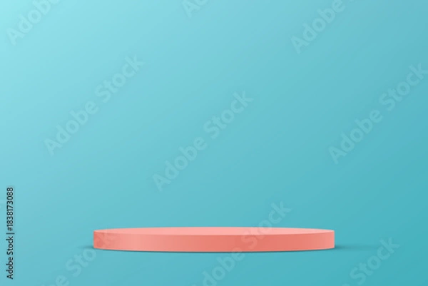 Obraz Blue background vector 3d with Pink podium Space for selling products on the website. Abstract wallpaper design with copy space to display your products. Vector illustration.