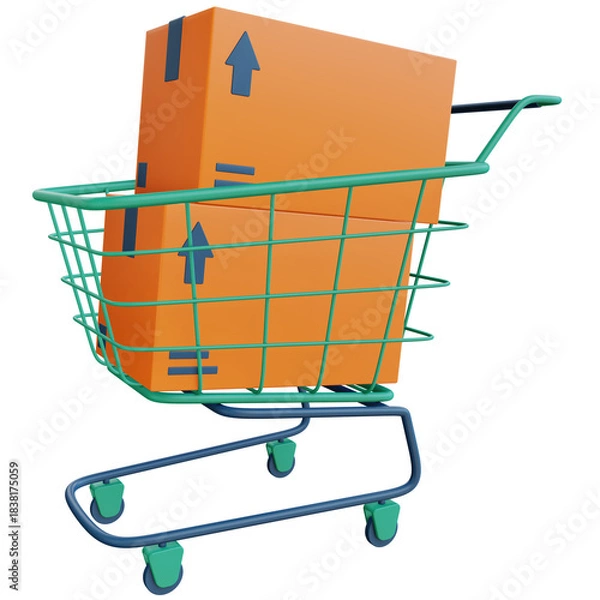 Obraz 3d shopping cart and package boxes