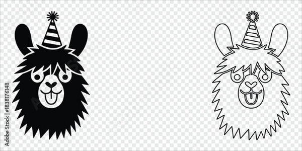 Obraz Festive Llama Head with Star Hat, vector illustration