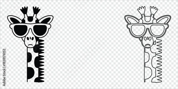 Obraz Giraffes with Sunglasses Silhouette and Outline Pair, vector illustration