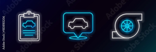 Obraz Set line Automotive turbocharger, Car inspection and service icon. Glowing neon. Vector