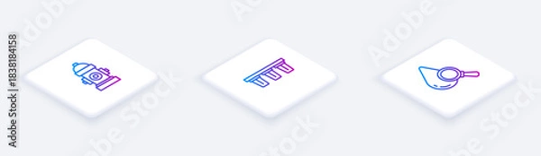 Obraz Set Isometric line Fire hydrant, Water filter and Drop and magnifying glass. White square button. Vector