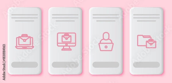 Obraz Set line Online working, , Freelancer and . White rectangle button. Vector