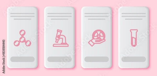 Obraz Set line Molecule, Microscope, Radioactive and Test tube and flask. White rectangle button. Vector