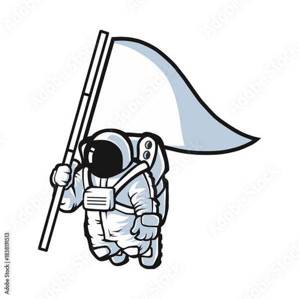 Obraz Astronaut Holding Blank Flag Graphic
