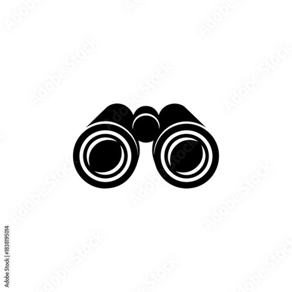 Fototapeta A bold black and white vector logo of a pair of binoculars, symbolizing search, discovery, exploration, travel, and finding new opportunities.