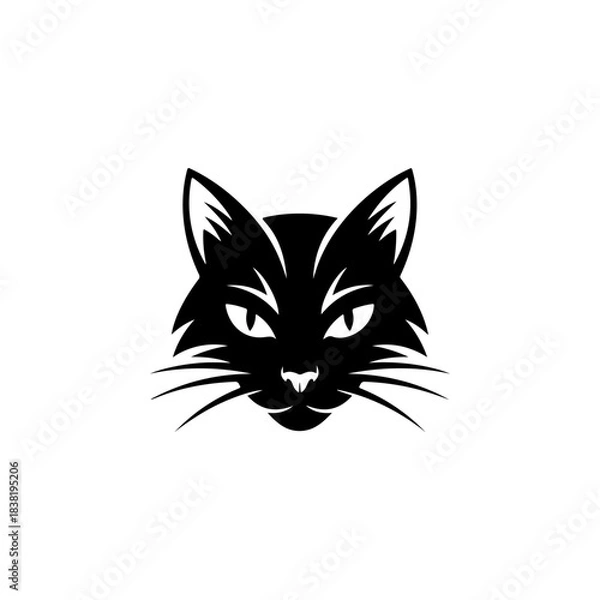Fototapeta A sleek, bold black and white vector logo featuring the intense, focused face of a cat or lynx, suitable for a mascot, brand identity, or wildlife theme.