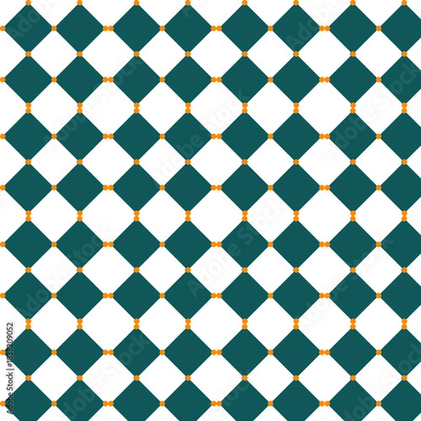 Fototapeta Teal Diamond Pattern with Orange Dots on White Background geometric diamonds