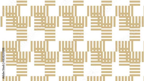 Fototapeta Beige Woven Square Pattern with Interlocking Lines on White geometric squares