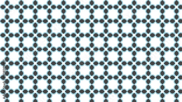 Fototapeta Geometric cross pattern with blue and dark gray shapes on white seamless background