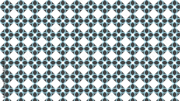 Fototapeta Geometric floral pattern with blue and dark gray shapes on white seamless background