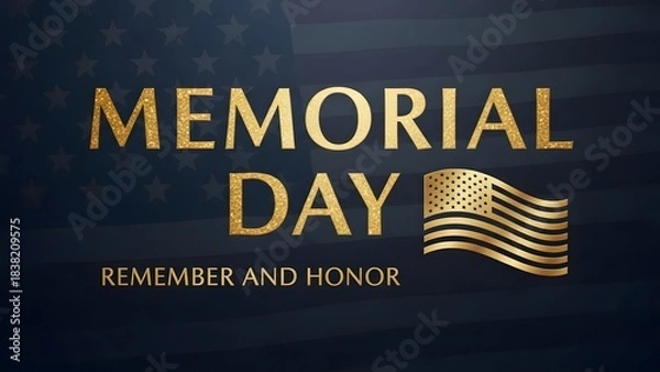 Obraz Memorial day golden glitter text with american flag and patriotic background