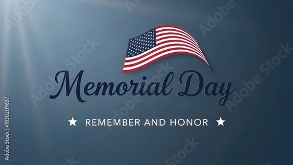 Obraz Memorial day graphic with waving american flag, "remember and honor" message.