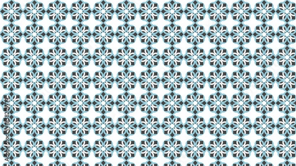 Fototapeta Intricate geometric floral pattern in blue and dark gray on white seamless background