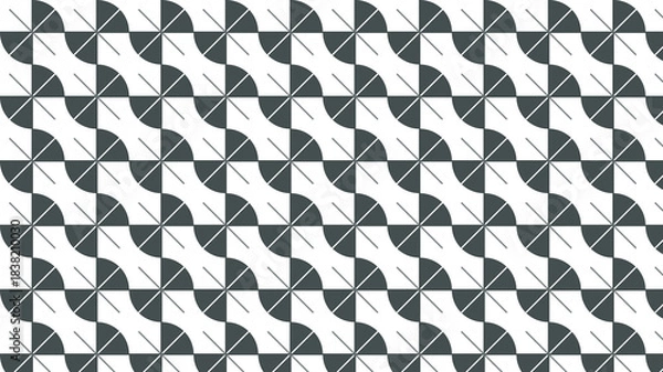 Fototapeta Repeating Pattern of Dark Gray and White Quarter Circles with Lines abstract background