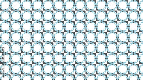 Fototapeta Repeating Pattern of Blue Circles Within Gray Squares on White geometric abstract