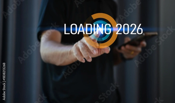 Obraz Businessman Pointing at Loading 2026 — Future Data and Information Update Concept